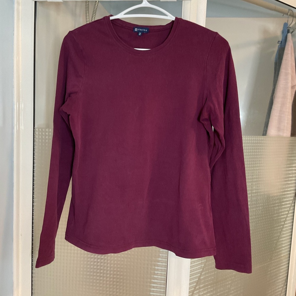 Gap Stretch Long Sleeve Tee Womens M Burgundy Excellent Crew Neck Cotton Blend